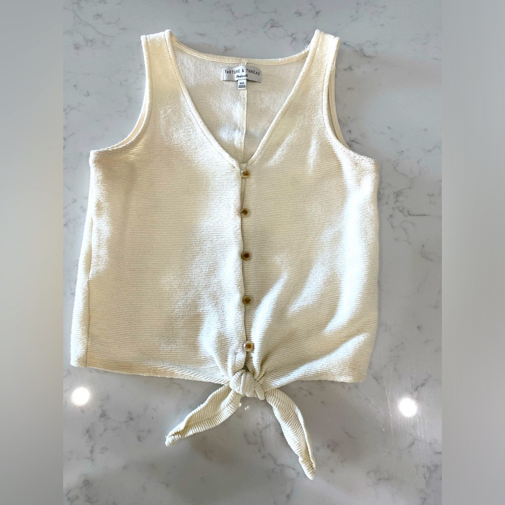 Madewell Texture & Thread Button Front Tie Tank Top in Cream XXS